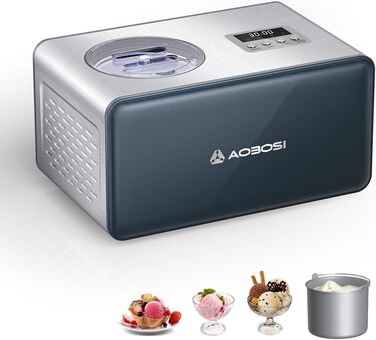AAOBOSI Морозивниця 1,6 л з компресором, 4 режими, 3-в-1, домашня електрична машина для морозива, фрозен-йогурту та сорбету, нержавіюча сталь, цифровий дисплей, таймер, без попереднього заморожування