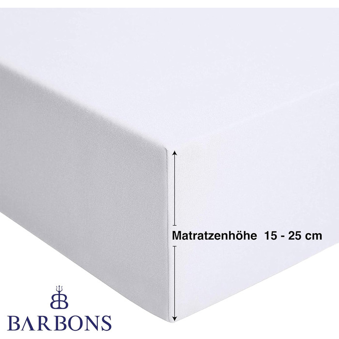 Простирадло BARBONS Premium Fitted Sheet 160x200 см сертифіковане Oeko-TEX, 100 бавовняне простирадло, простирадло з трикотажу, простирадло, висота матраца до 25 см ( 160x200 2 шт. ) (Простирадло 180x200 см (2 шт. ), Біле)