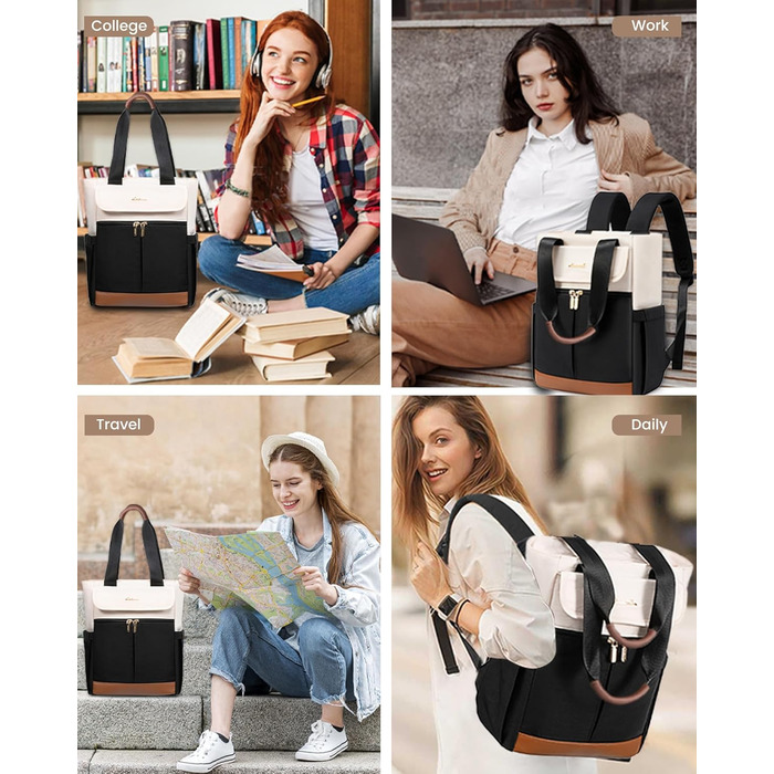 Жіночий рюкзак LOVEVOOK: компактний, водонепроникний, для ноутбука 15.6 дюймів, у стилях beige, black, brown