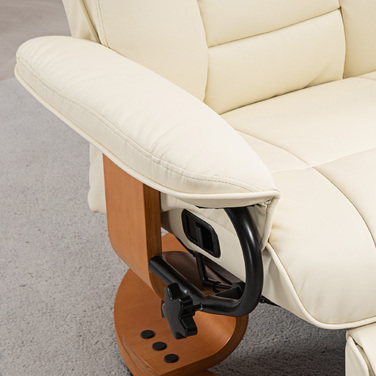Крісло під телевізор HOMCOM Reclining Recliner Swivel з функцією відкидання та підставкою для ніг до 150 кг, штучна шкіра кремово-білого кольору для вітальні