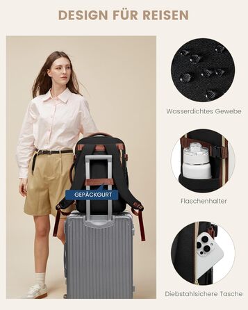 LOVEVOOK Рюкзак ручної поклажі, 17.3 дюйми, 40L, для подорожей та бізнесу, водонепроникний, для жінок, 45x30x20см, 4 кольори (Teegrün, Beige, Schwarz, Braun)