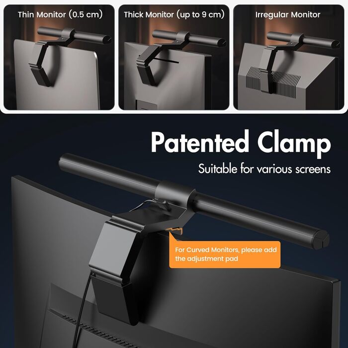 Світлодіодна лампа Quntis для монітора з пультом, 42.5 см, захист від синього світла, USB, для офісу та дому