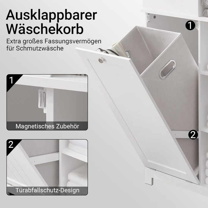 Шафа для ванної кімнати SoBuy з кошиком для білизни, вузька, висота 171 см, 6 полиць, 2 шухляди, білий колір, 60x37x171 см (BZR104-W)