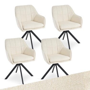 Набір обідніх стільців, 4 шт., сірий, з підлокітниками, з м'яким сидінням, поворотний, для кухні та вітальні, з металевими ніжками, оббивка з велюру (кремово-білий)