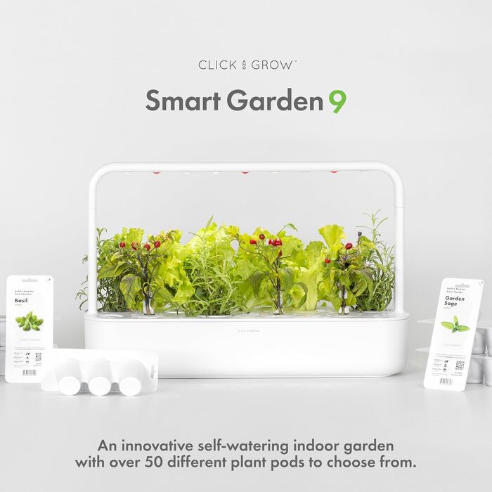 Click and Grow Indoor Garten: Розумний сад для вирощування зелені вдома з LED, 9 капсул (Темно-сірий)