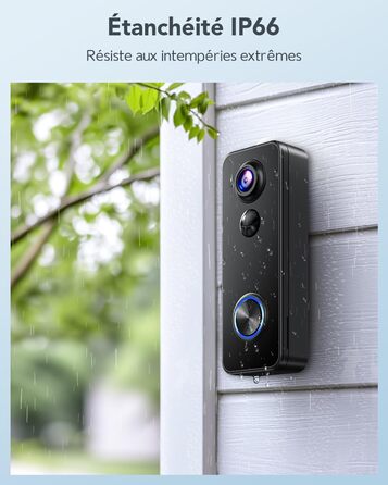 Відеодзвінок XTU з Wi-Fi та камерою, 2K UHD, 180° огляд, PIR-датчик руху, нічне бачення, двосторонній аудіо, підтримка SD-карти/хмарного сховища, сумісний з Alexa, чорний