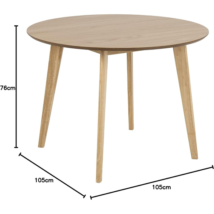 Стіл обідній Roxanne Runder від AC Design Furniture: круглий, Ø 105 см, висота 76 см, шпон дуба, для кухні/їдальні, сучасний ретро стиль