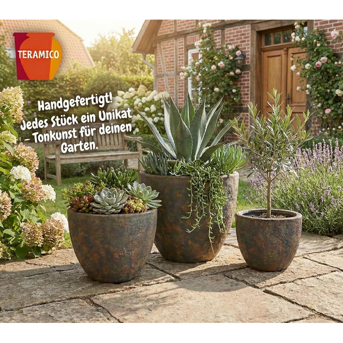 Керамічний горщик Teramico Premium: ручна робота, морозостійкий, з отвором для поливу. Підходить для квітів у саду та вдома. Унікальний горщик Lava Braun, 21x18 см