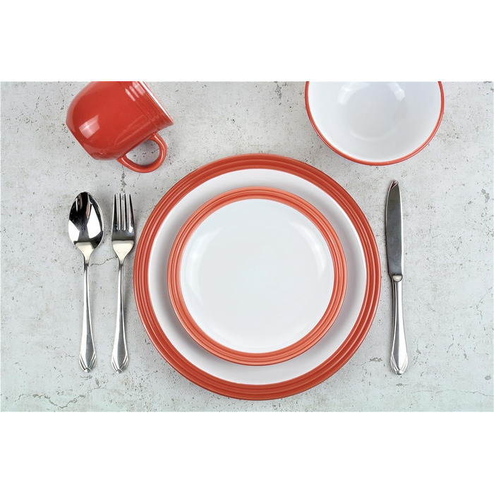 Комбінований сервізний посуд CAMDEN RED - Червоний/Набір з 16 предметів на 4 персони/Керамограніт 2-кольоровий біло-червоний/круглий зі світлим рельєфом/Waterside England від Retsch Arzberg