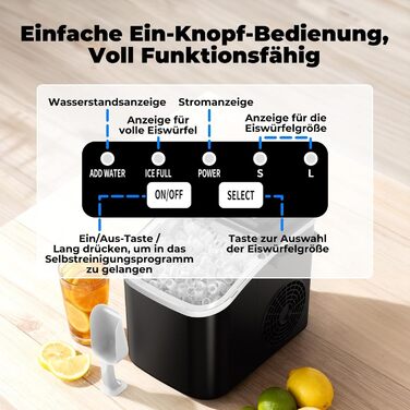 Машина для приготування льоду 12 кг/24 год, компактна модель 1,2 л, самоочищення, кошик/лопатка для льоду, 8 кубиків за 6-9 хвилин, для кухні/офісу/вечірки/дому/RV