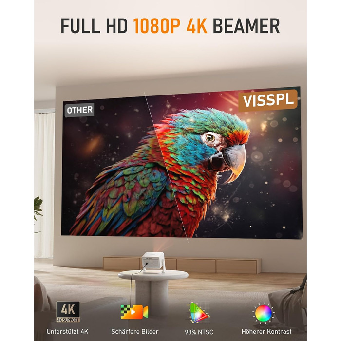 Міні проєктор Smart Beamer A-27000L: Full HD 1080P, WiFi6, Bluetooth, Netflix, 4K, Автофокус, для дому та на вулицю
