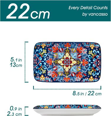 Набір тарілок Vancasso SIMI прямокутні, 6 шт. Порцелянові тарілки для подачі, десертні, на 6 осіб, 24.7x14.2 см