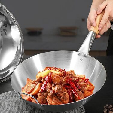 Індукційний ВОК з нержавіючої сталі вок китайська сковорода ВОК сковорода з дерев'яною ручкою сковорода для смаження Універсальна сковорода для дому