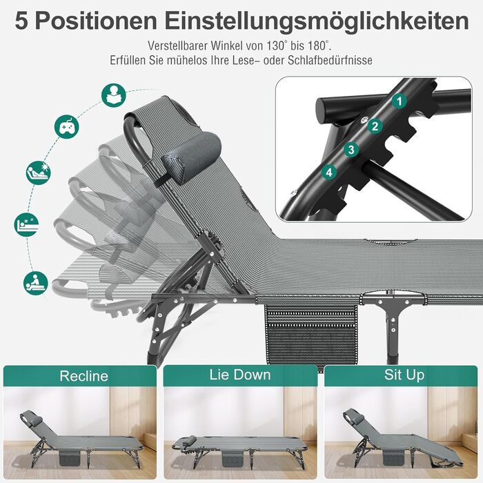 Складане кемпінгове ліжко з матрацом та кишенями, сталевий каркас, Oxford, витримує до 200 кг, 190x71x36 см, для походу, саду та офісу (блакитне)