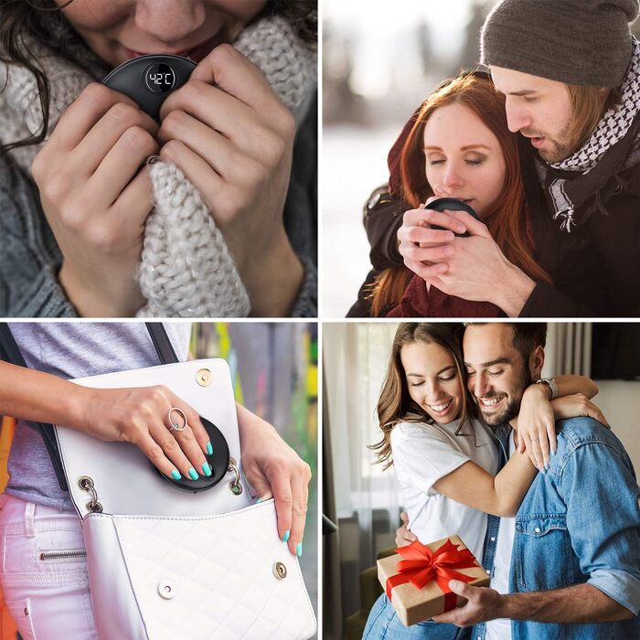 Електричний грієчка для рук EXTSUD: портативний, акумуляторний, USB Powerbank. Чудовий подарунок на зиму для чоловіків та жінок (чорний)