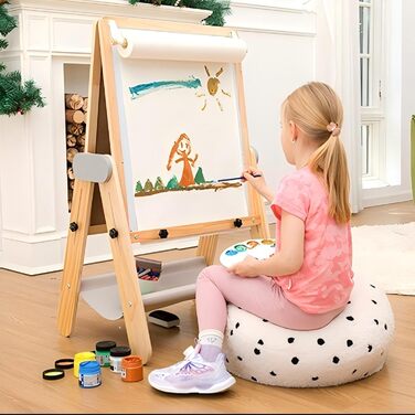 Дитяча трифункціональна складна мольберт BanaSuper з крейдою та білою дошкою, регульована висота, з тримачем для рулонів паперу, ідеальний подарунок для дітей