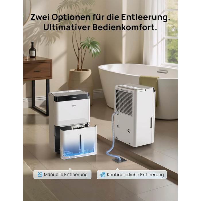 Dreo Розумний осушувач повітря - 20л, для приміщень до 37 м², з керуванням через додаток та Alexa, 3 режими, таймер, регулювання вологості, з відводом води, для спальні та ванної кімнати, білий/чорний