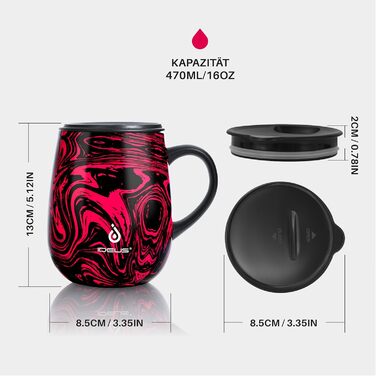 Кружка для кави та чаю Ideus 470 мл з нержавіючої сталі, подвійні стінки, вакуумна ізоляція, з неслизьким ручним тримачем та кришкою-ковпачком, об'єм 470 мл (зелений)