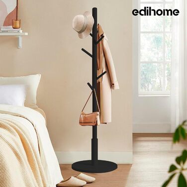 Дерев'яний вішак для одягу Edihome з 8 гачками, 172 x 38 x 38 см, для передпокою, коридору або спальні (Чорний)