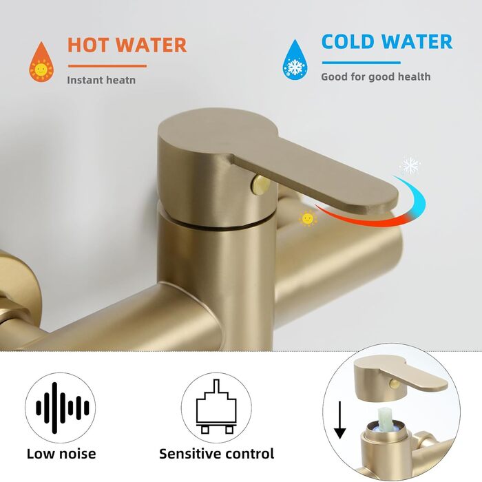 Набір змішувач для ванни PHASAT з витяжною лійкою, чорний, настінний монтаж, PTBB13E (довга лійка, матовий золотий)