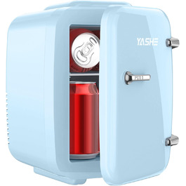 Міні-холодильник YASHE 4L, блакитний: для косметики, напоїв, 220V/12V, термоелектричний, для дому, офісу, авто