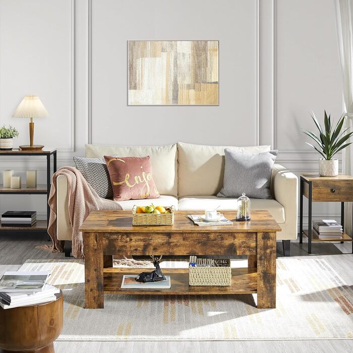 Журнальний столик Yaheetech з регульованою висотою та прихованим місцем для зберігання, колір: іржавий коричневий (120 x 59 x (49,5-63,5) см)