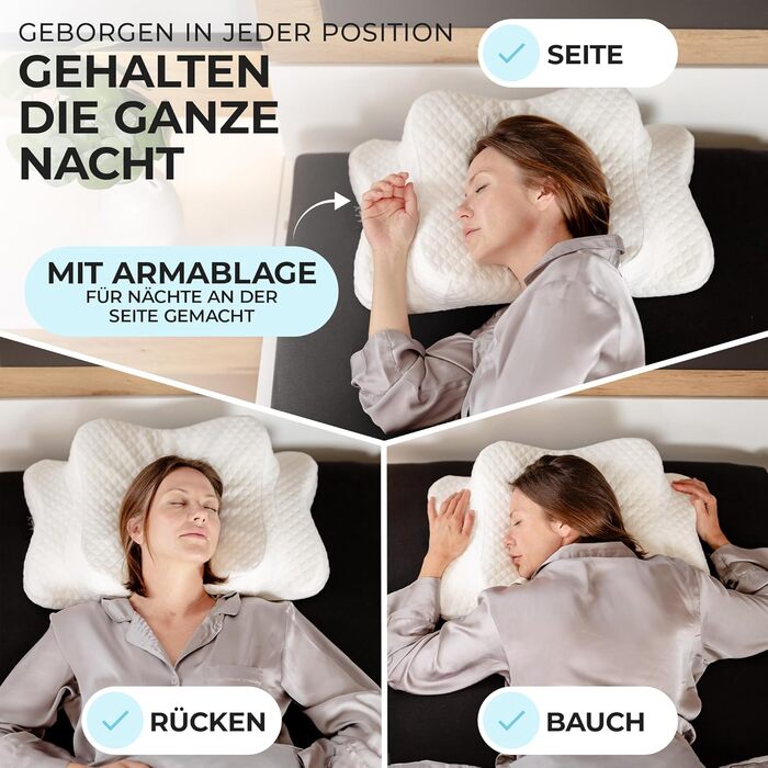 Подушка для шиї з Memory Foam, ергономічна, Oeko-TEX®, регулює температуру, біла