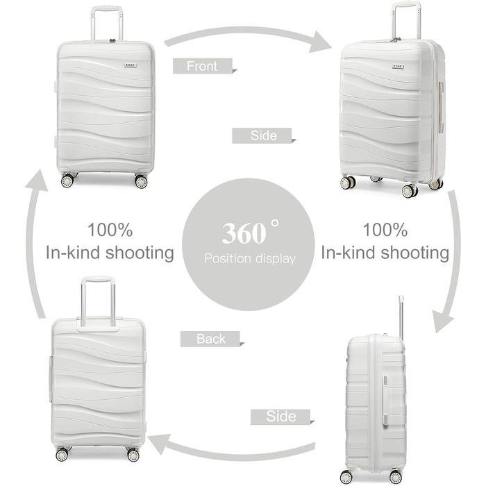 KONO Чемодан середнього розміру 65 см з поліпропілену з TSA замком, 65x46x26.5 см (Крем-білий)