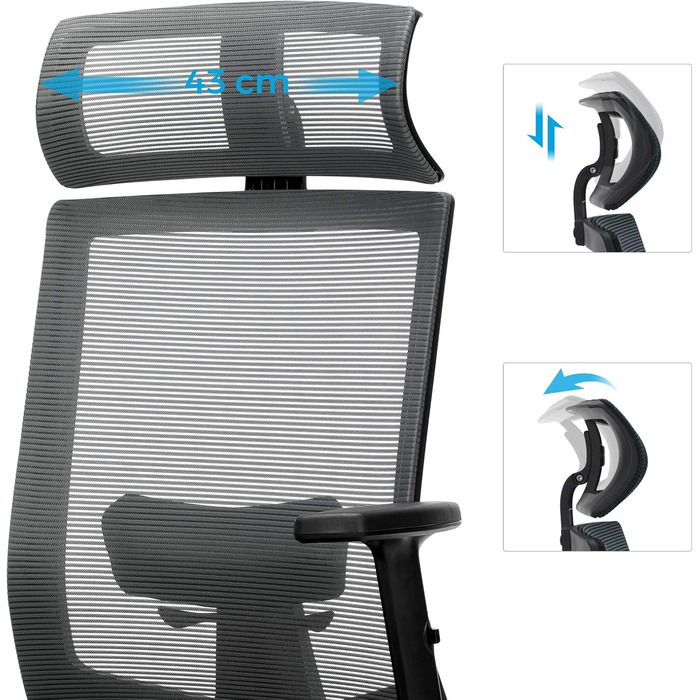 Ергономічний офісний стілець SONGMICS з сіткою, регульований комп'ютерний стілець для робочого кабінету з функцією гойдання, сірий, до 120 кг, OBN022GD01