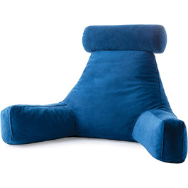 Подушка для читання Linenspa з подрібненим пінополіуретаном Memory Foam, подушка для спини для читання, ігор, перегляду телевізора, подушка на стілець, для гуртожитків, велика (X-Large) з підтримкою шиї, темно-синя