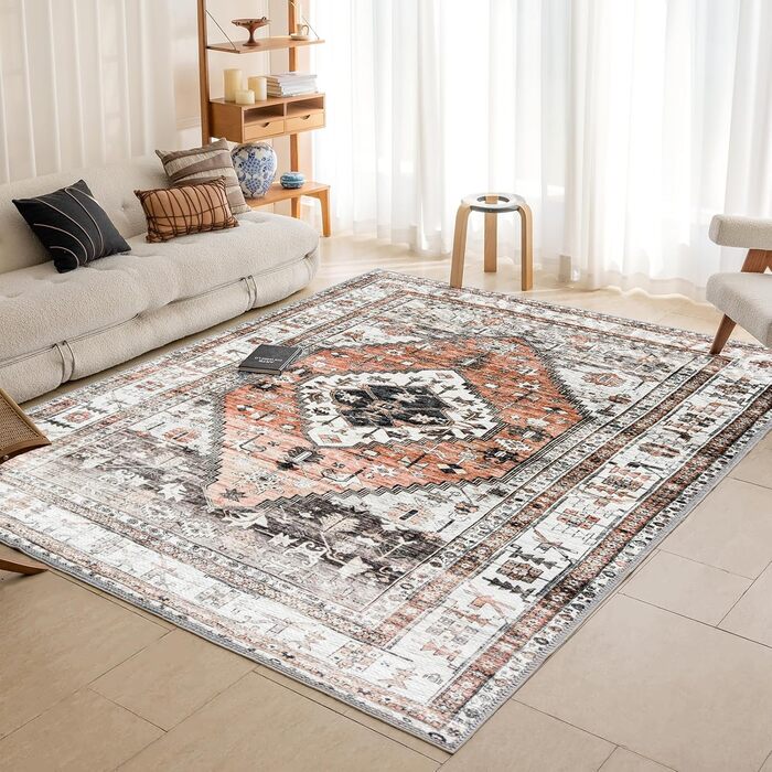 Вінтажний килимок OMERAI Boho 160x230см, короткий ворс, можна прати, східний стиль, помаранчевий, 80x150см