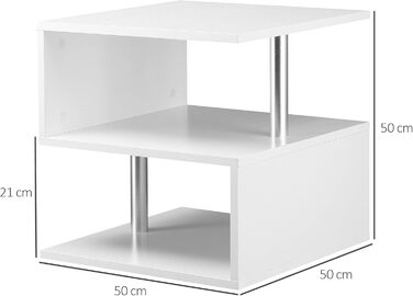 Журнальний столик HOMCOM з 3 полицями, 50x50x50 см, білий, ДСП і метал, сучасний дизайн