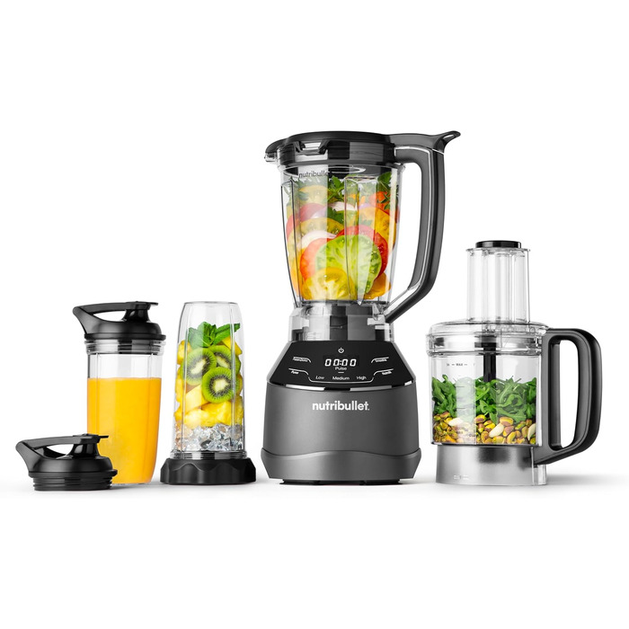 Повнорозмірний блендер nutribullet Combo, 1200 Вт, глечик 1,89 л, банки 946 мл і 710 мл, чорний, NBF500MB