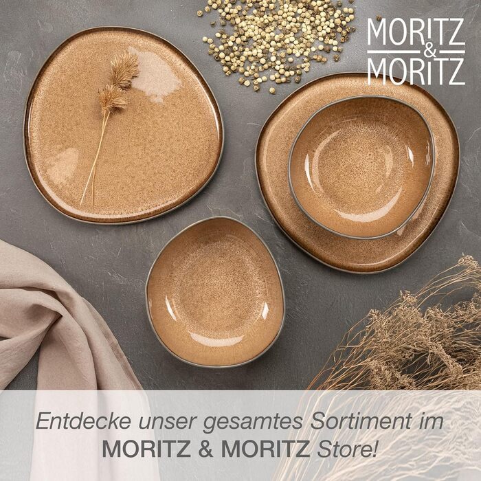 Набір посуду Moritz & Moritz ORGANIC на 6 осіб (18 предметів) - Елегантний набір тарілок з якісного кераміки (18 предметів) - 6 великих тарілок, 6 десертних тарілок, 6 супових тарілок, 2 сервірувальні тарілки (Бежевий)