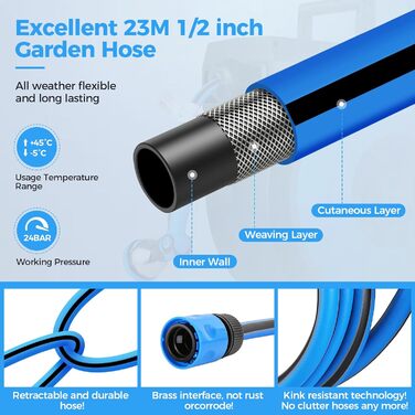 Автоматичний водяний шланг Himimi з підсвічуванням, 20м + 3м, з багатофункціональною насадкою, для саду та поливу