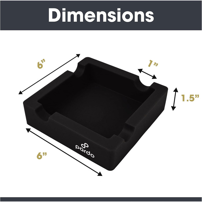 Зовнішня попільничка для сигар Pardo - Незламна силіконова попільничка для великих сигар - 4-кратний тримач для сигар - Попільничка для патіо - Чорна велика (60 символів)