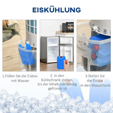 Вентилятор з водяним охолодженням та пультом дистанційного керування, 60 Вт, для приміщень до 20 м², розміри 30 см x 30 см x 100,8 см, 3 режими, білий.