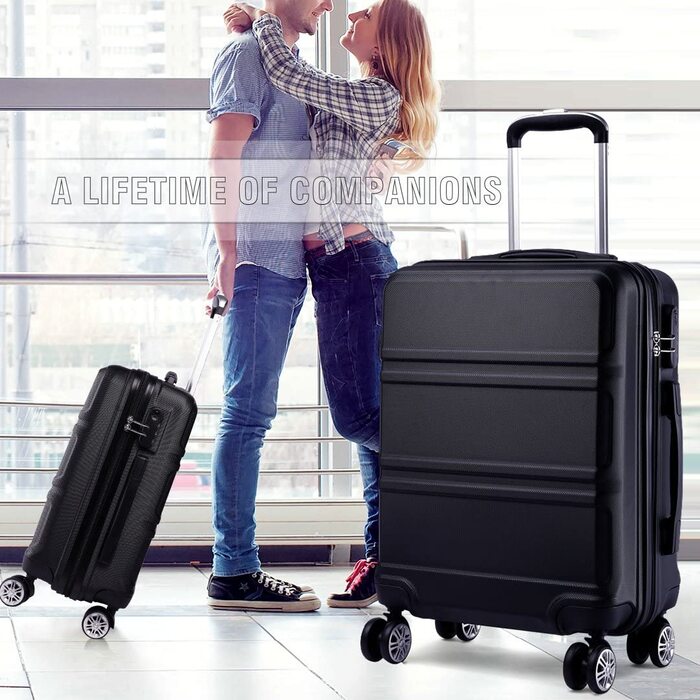 Дорожня валіза Kono з двома коліщатками 65 см, середнього розміру, з твердою оболонкою, з АБС-пластику, з візком, багаж 3,1 кг, 61 л (Чорний)