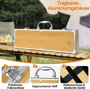 Набір барбекю 4 шт. з нержавіючої сталі: інструменти для гриля, аксесуари для барбекю, подарунок для чоловіків, преміум-якість, кейс для гриля, сад, кемпінг