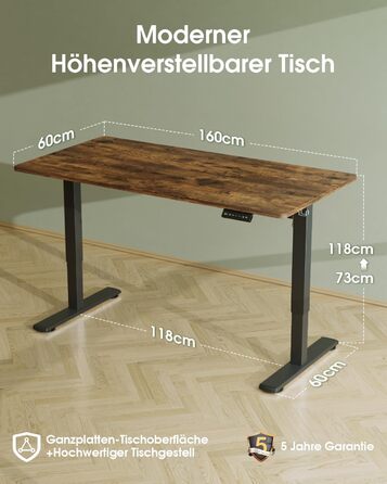 Електричний регульований стіл Flamaker з пам'яттю, ігрова модель, 160 x 60 см (Бежевий+Білий, Вінтажний Коричневий)