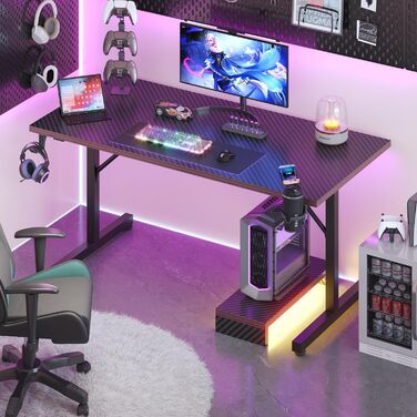 Ігровий стіл Devoko 160x60 см з LED підсвічуванням, підставка для монітора, карбонове покриття, ергономічний дизайн, чорний