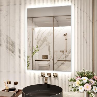 LED-дзеркало для ванної кімнати 60x80 см з підсвічуванням, сенсорне керування, регулювання яскравості, 3 кольори світла, антизапар, водонепроникність IP44, горизонтальне/вертикальне встановлення