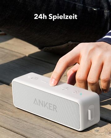 Портативна Bluetooth колонка Anker SoundCore 2, білий колір. Якісний звук, потужний бас, 24 години роботи від акумулятора, водонепроникність IPX7, сумісна з iPhone, Galaxy та іншими пристроями.