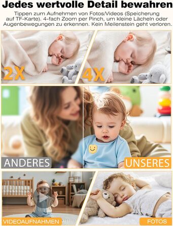 Відеоняня з камерою 1080P без Wi-Fi: монітор, тримач, кліпса для ліжечка, двосторонній звук, датчик температури, виявлення плачу, нічне бачення, 8 колискових, запис фото/відео, SD-карта в комплекті (біла)