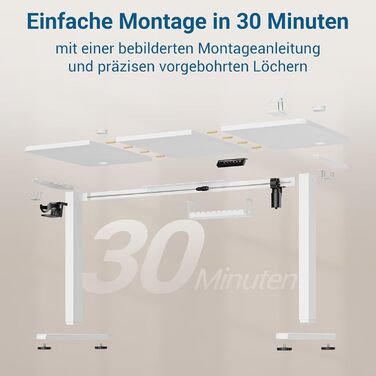 Регульований стіл 120x60 см з USB-C, електричний з пам'яттю, для офісу, стоячий, комп'ютерний, білий Pro