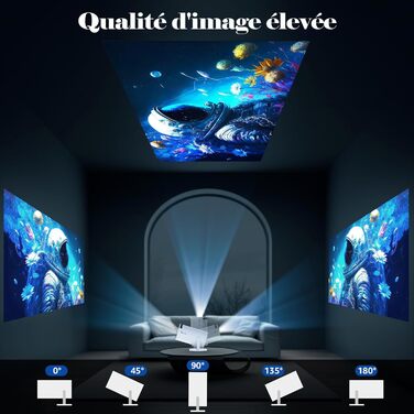 Портативний проєктор Mini Beamer 4K з підтримкою 1080p, 180° поворот, екран 130 дюймів, автоматична корекція трапецеїдальних спотворень, сумісний з комп'ютерами, телефонами, відео, сірий