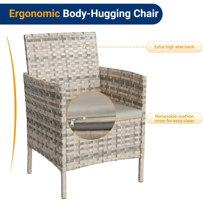 Набір садових меблів UDPATIO Lounge для балкона: стіл та 2 стільці, стійкий до погодних умов, для тераси та саду, поліротанг, 2 особи (кремовий, 3-частинний)