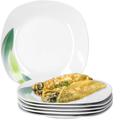 Ван Велл Набір з 6 обідніх тарілок Сієна 25,5 х 25,5 см велика обідня тарілка Сервірувальне блюдо до гарнірів меню Декор із зеленого листя вишукана порцеляна Гастрономія