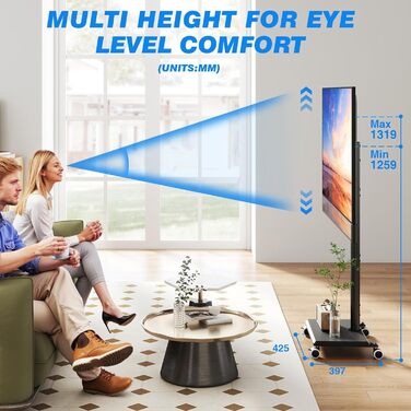 Підставка для телевізора на колесах з полицею, чорна. Підходить для телевізорів 27-55 дюймів, до 40 кг, VESA 400x400 мм