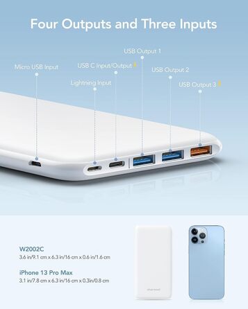 Входи, 4 виходи, сумісний з iPhone, Samsung, Huawei, 26800mAh Power Bank USB C, 3